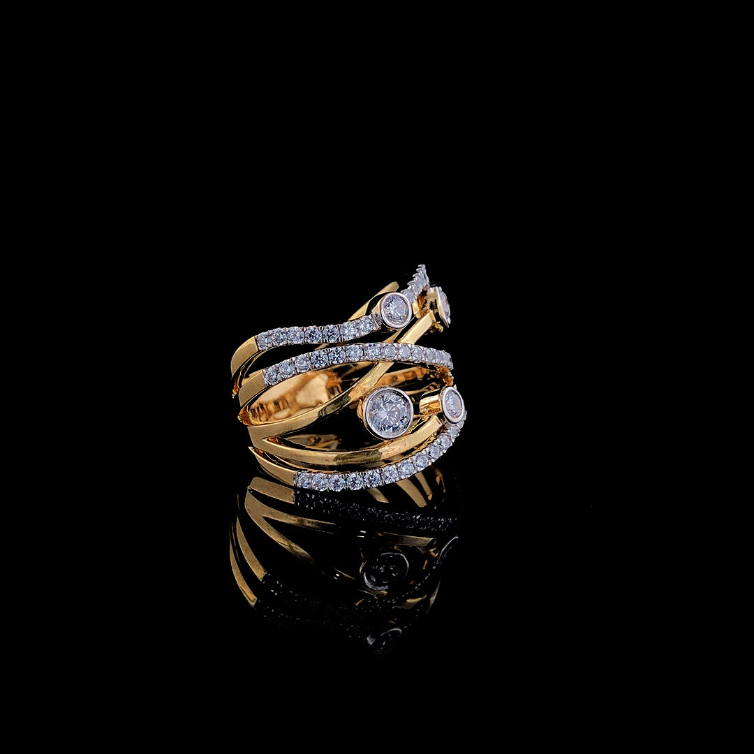 Blossom Ring with a criss-cross gold design, featuring lab-grown diamonds in white, yellow, or rose gold. A modern and elegant statement piece inspired by blooming flowers.