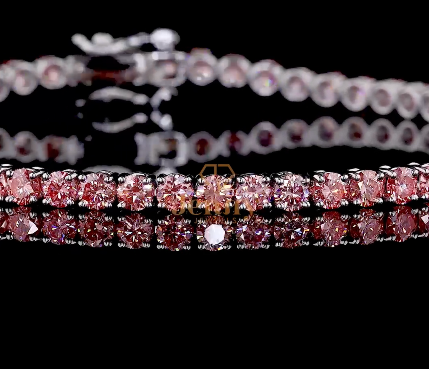 Elegant 5.00 CT Pink Diamond Tennis Bracelet featuring vivid pink diamonds set in white, yellow, or rose gold with a prong setting and secure box clasp. A timeless and sophisticated jewelry piece for any occasion.