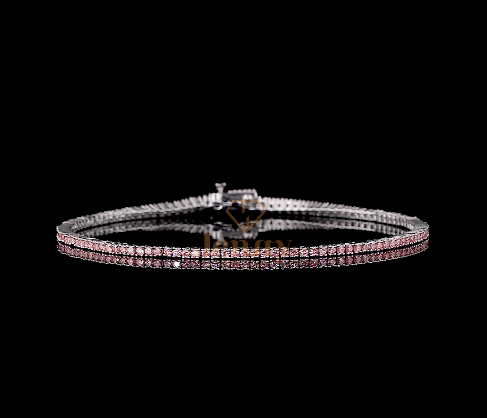 Pink Tennis Bracelet with lab-grown pink diamonds set in white, yellow, or rose gold. A sophisticated and romantic jewelry piece, perfect for layering or wearing solo.