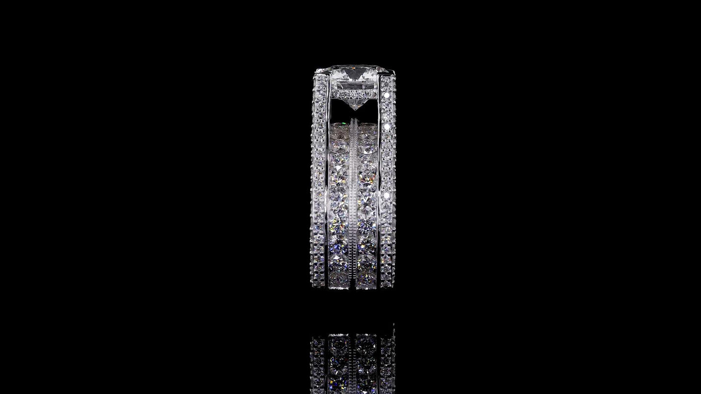 Regaliya Ring with a 2.61 CT IGI certified E VVS2 center lab-grown diamond and 3.69 CT side diamonds, available in 14KT and 18KT white, yellow, and rose gold – Jenny Jewells
