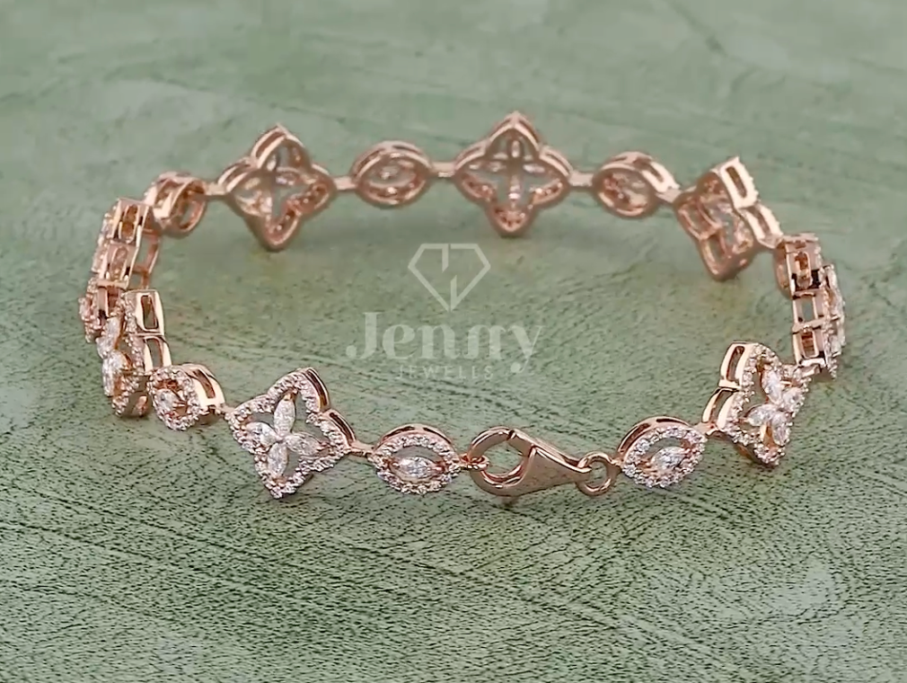 2.18 CT Marquise & Round Lab Grown Diamond Floral Bracelet in 10K / 14K / 18K Gold or Platinum | EF-VVS Diamond Luxury Bracelet - JENNY JEWELLS