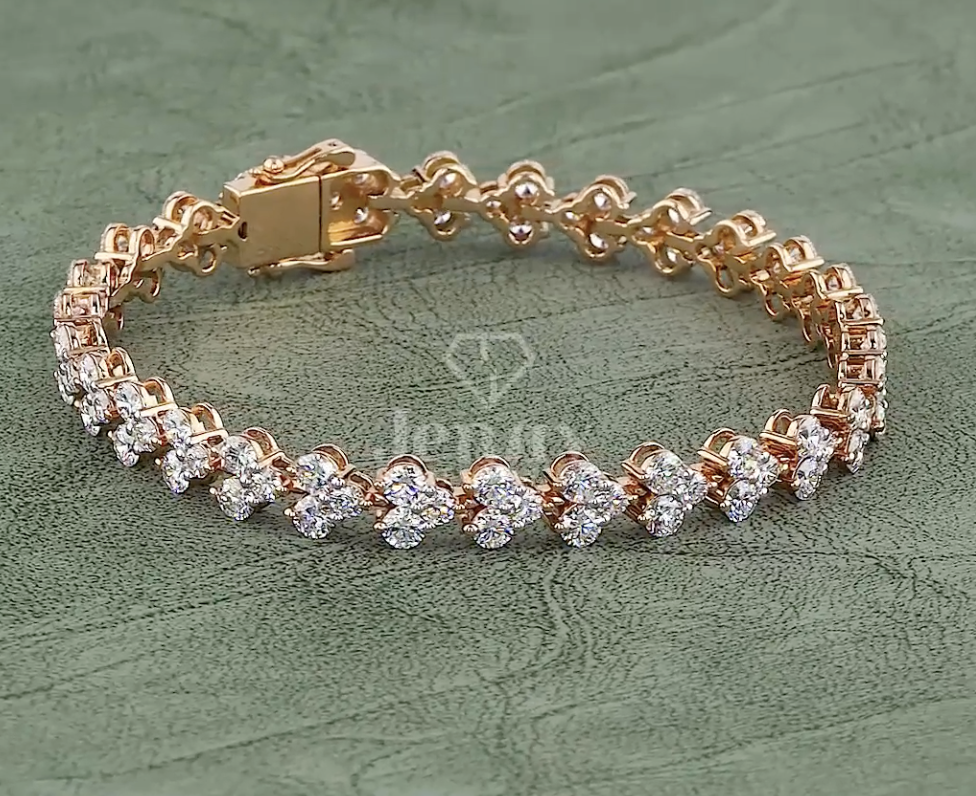 9.00 CT Round Lab-Grown Diamond Cluster Tennis Bracelet in 10K / 14K / 18K Gold or Platinum | EF-VVS Diamond Luxury Bracelet - JENNY JEWELLS