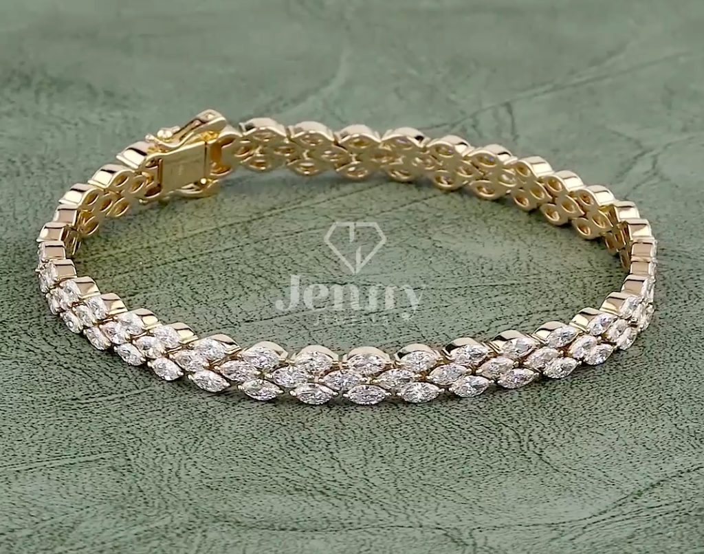 8.64 CT Marquise Cut Lab-Grown Diamond Leaf Tennis Bracelet in 10K / 14K / 18K Gold or Platinum | EF-VVS Luxury Diamond Bracelet - JENNY JEWELLS