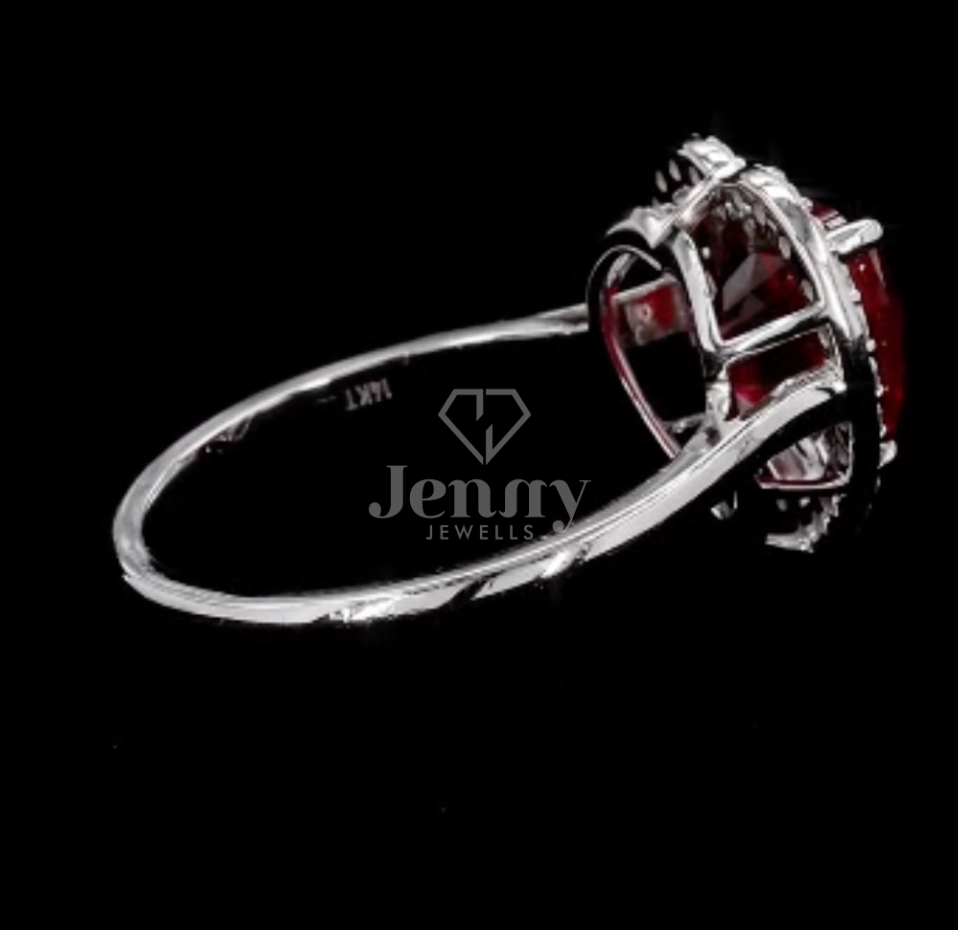 2.68 CT Heart Cut Pink Gemstone Ring | 2.98 CT E VV2 Halo Ring | Heart Cut Pink Gemstone Halo Ring