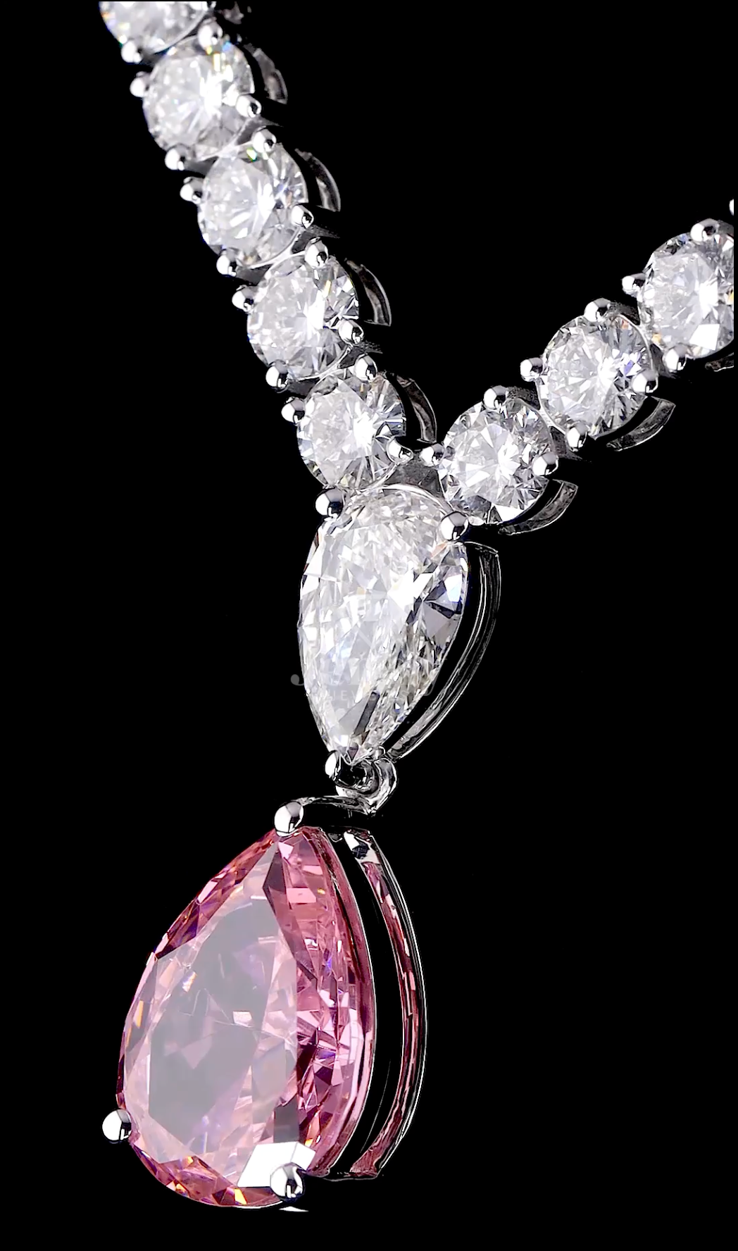 Pink Pear Cut Lab Grown Diamond Drop Necklace | 31.27 CT E-F VVS Diamond Necklace | IGI Certified Lab grown diamonds