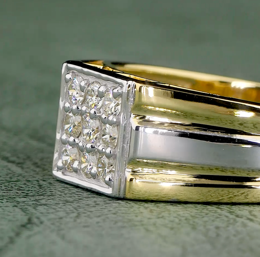 0.31 CT Round Cut Lab Grown Diamond Men's Ring | E-VVS2 Diamond Two-Tone Gold Ring | Jenny Jewells