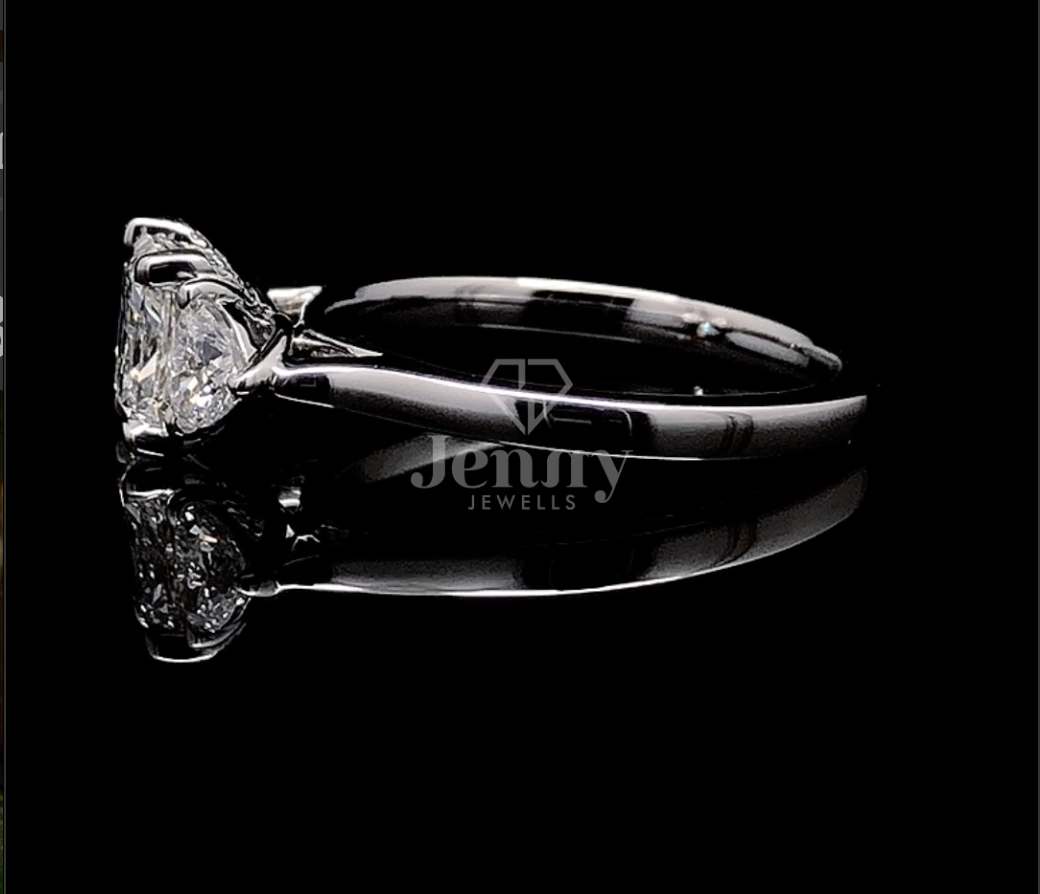 0.90 CT Radiant Cut Lab Grown Diamond Ring | 1.35 CT E VS Three-Stone Ring | IGI Certified | engagement ring for her