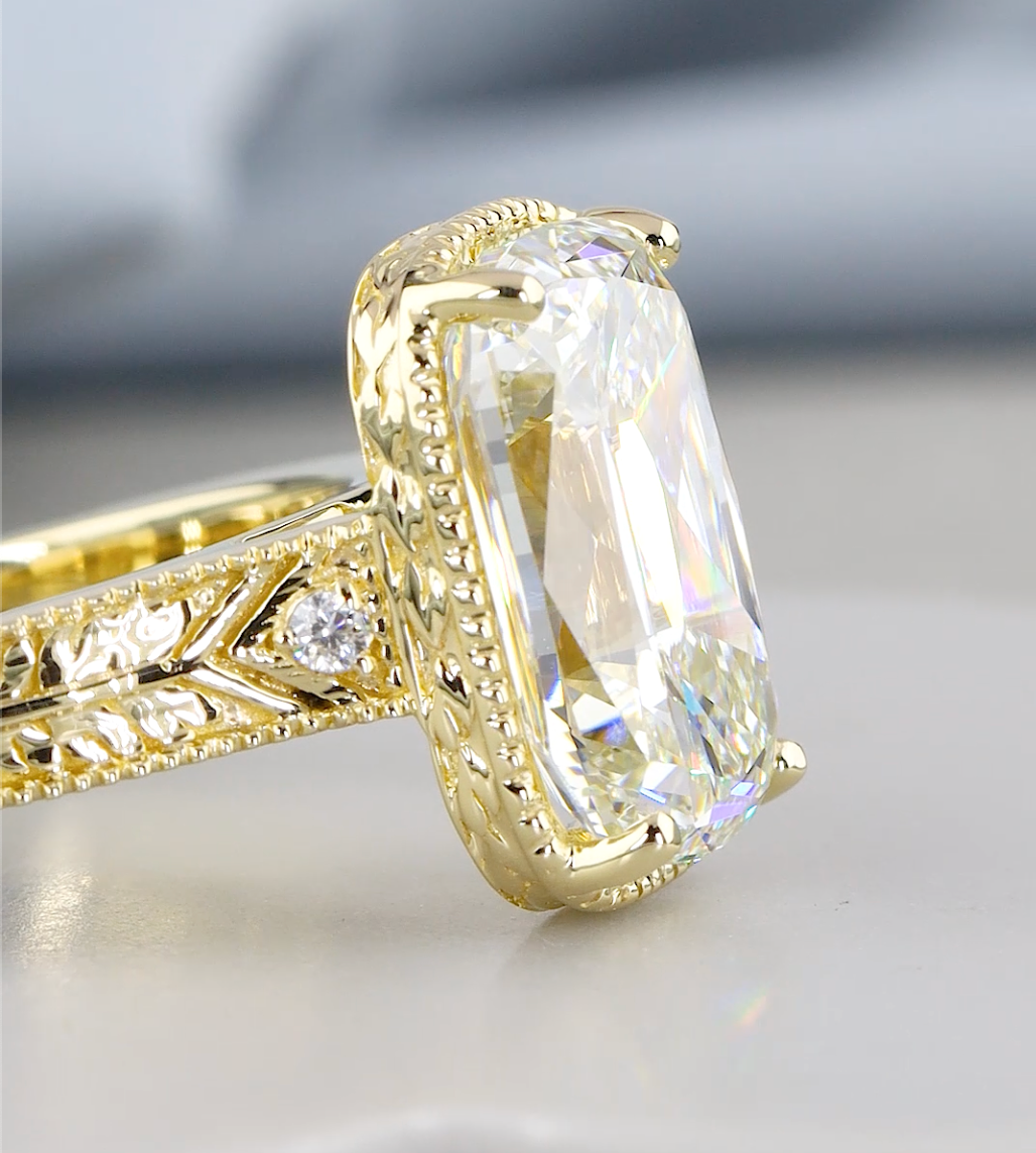 4.08 CTW Old Mine Cut Lab-Grown Diamond Vintage Engagement Ring | IGI Certified | Gold & Platinum