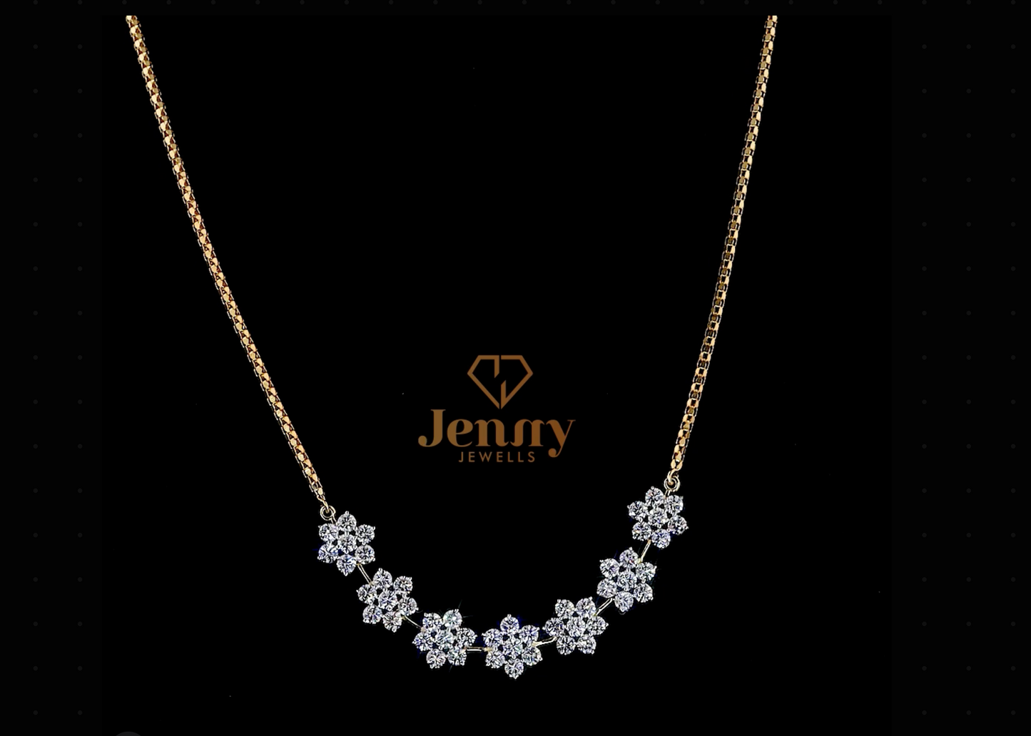 Seven-diamond necklace with a delicate gold chain, available in white, yellow, or rose gold. A timeless jewelry piece for everyday elegance or special occasions.