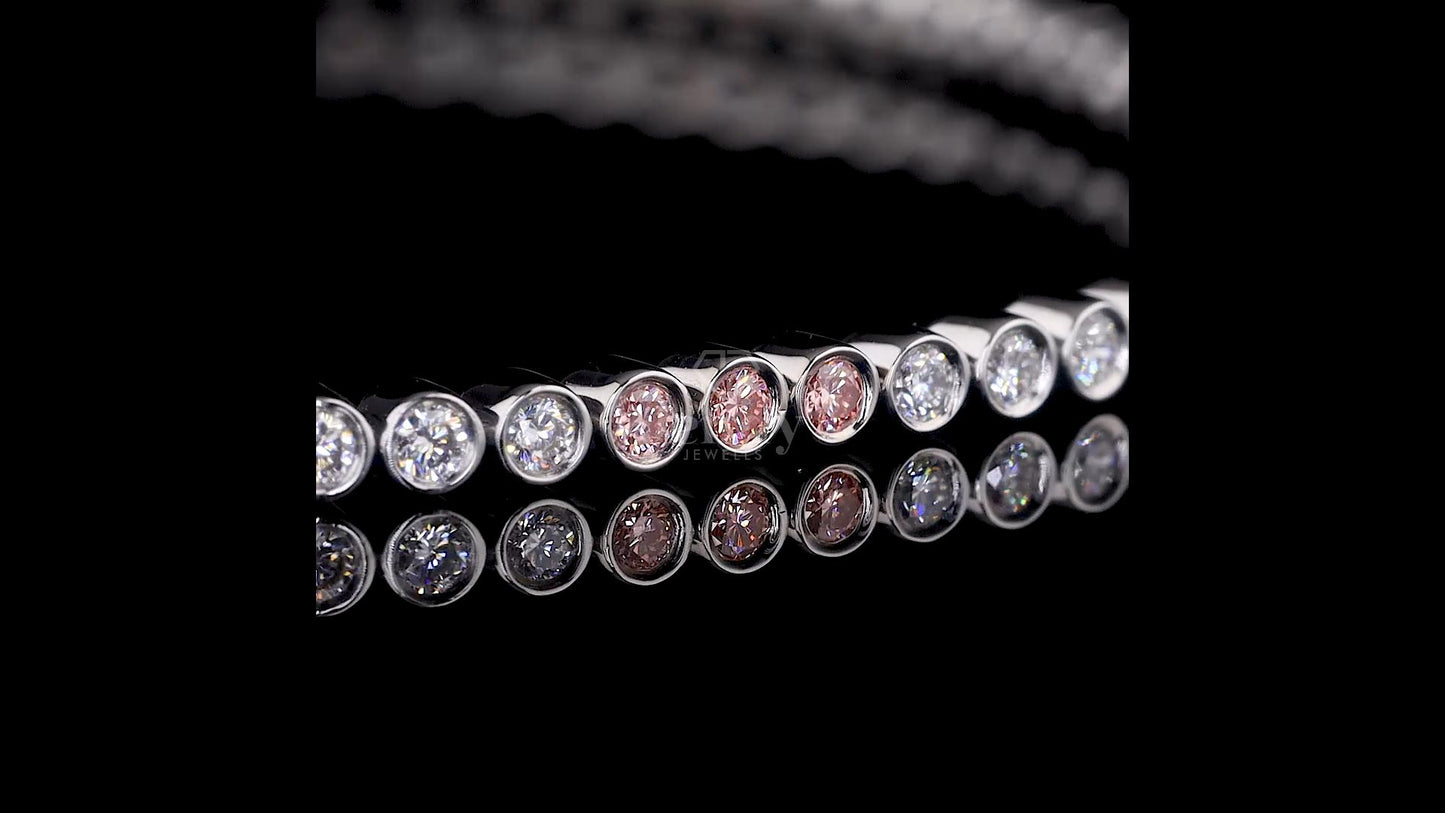 Bezel Setting Pink & White Diamond Tennis Bracelet - JENNY JEWELLS