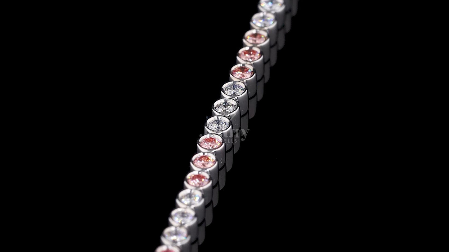 Bezel Setting Pink & White Diamond Tennis Bracelet - JENNY JEWELLS