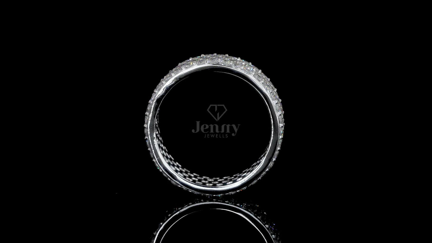 Men’s diamond band with 4 rows of diamonds, 160 stones, 2.25 carats in white, rose, or yellow gold