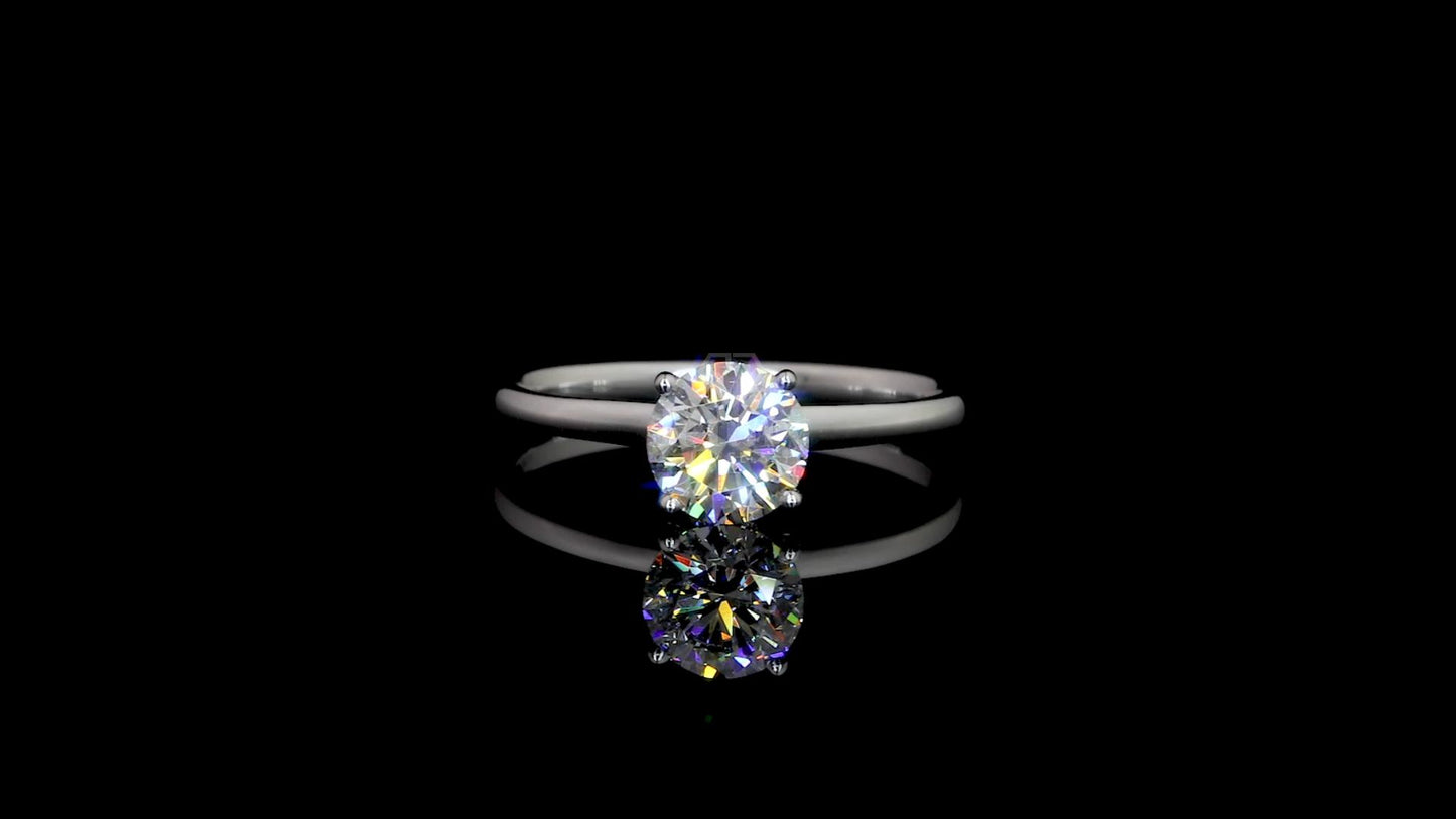 Solitaire diamond stud ring in white gold with halo accents, featuring 1.08 CT total diamond weight – Jenny Jewells