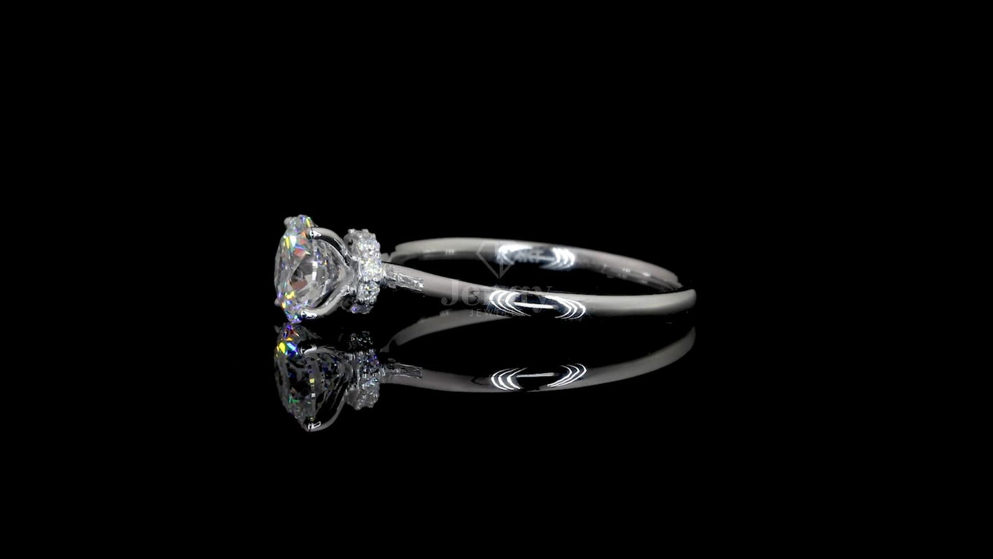 Solitaire diamond stud ring in white gold with halo accents, featuring 1.08 CT total diamond weight – Jenny Jewells