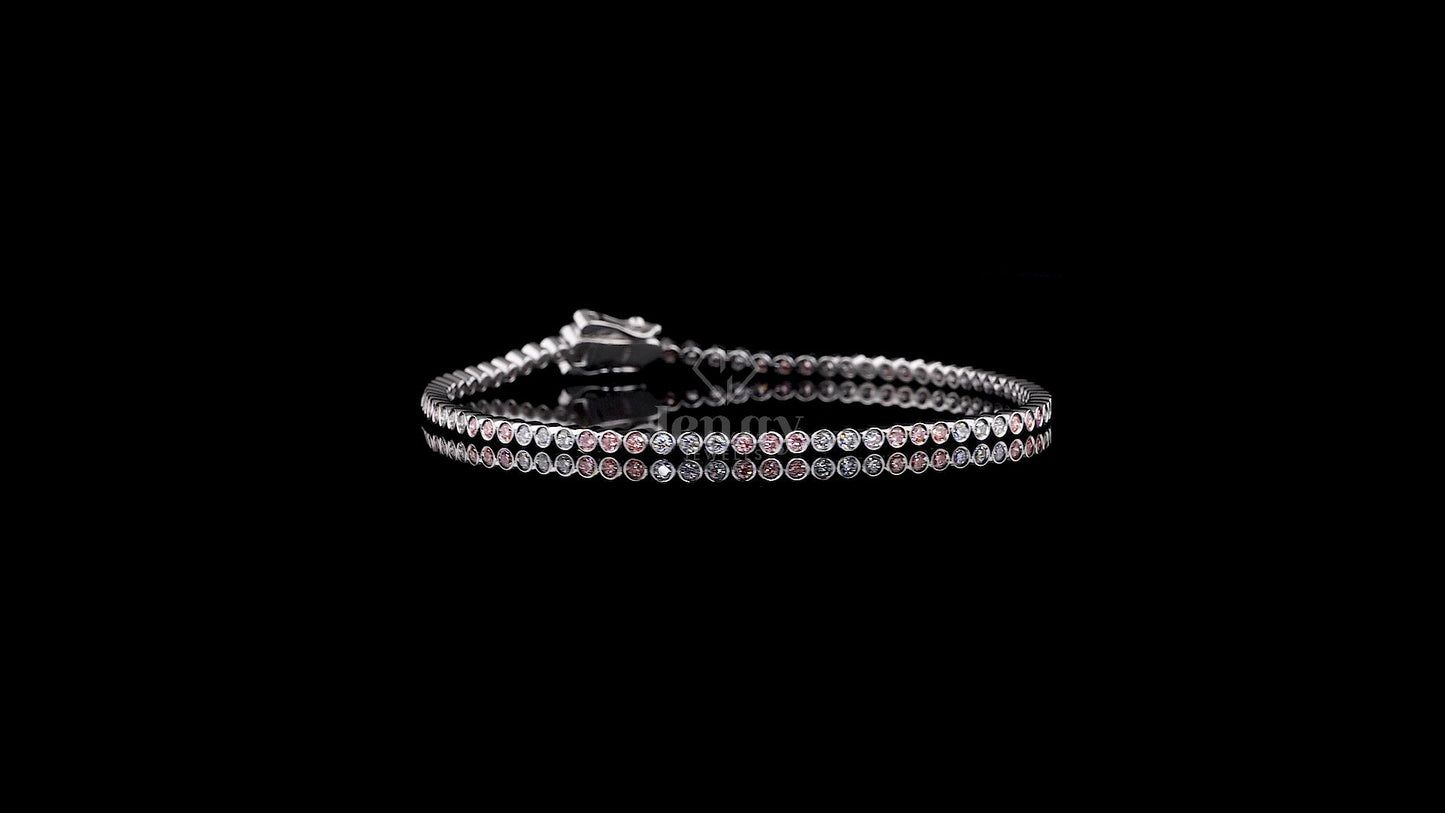 Bezel Setting Pink & White Diamond Tennis Bracelet - JENNY JEWELLS
