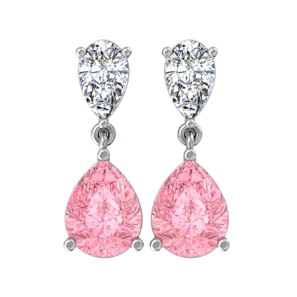 Pear-Cut Lab-Grown Diamond & Pink Pear Gemstone Drop Earrings | E VS1 | 9.21 CT