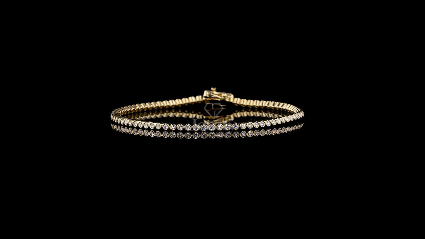 Yellow gold tennis bracelet with bezel-set round lab-grown white diamonds – 1.15 carat total weight