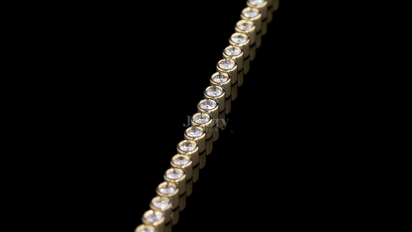 Yellow gold tennis bracelet with bezel-set round lab-grown white diamonds – 1.15 carat total weight