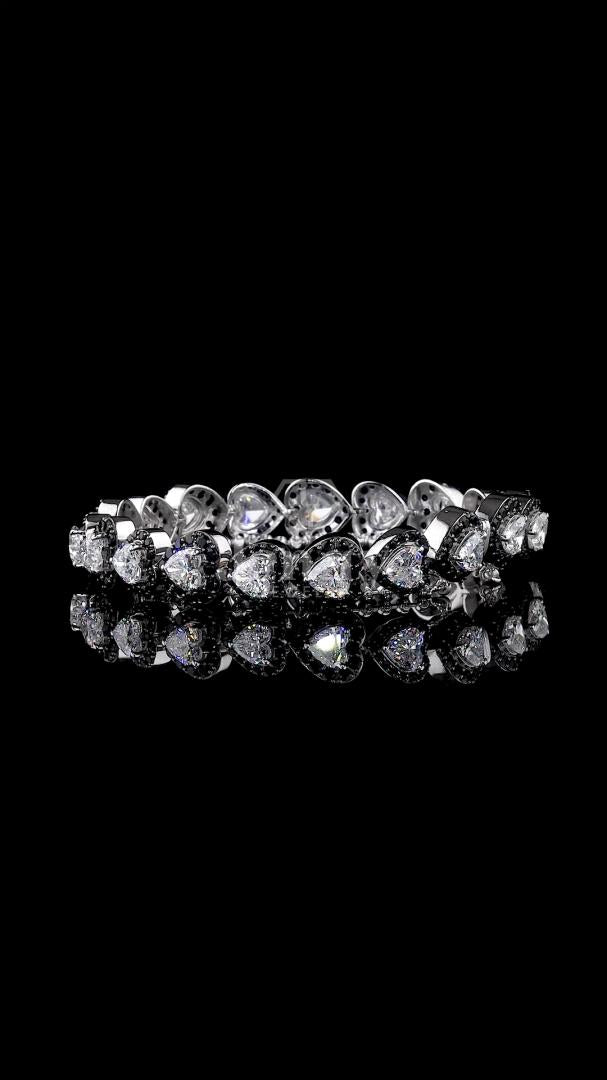 Heart Cut Lab Grown Diamond & Natural Black Diamond Bracelet | 12.18 Ct Luxury Diamond Bracelet