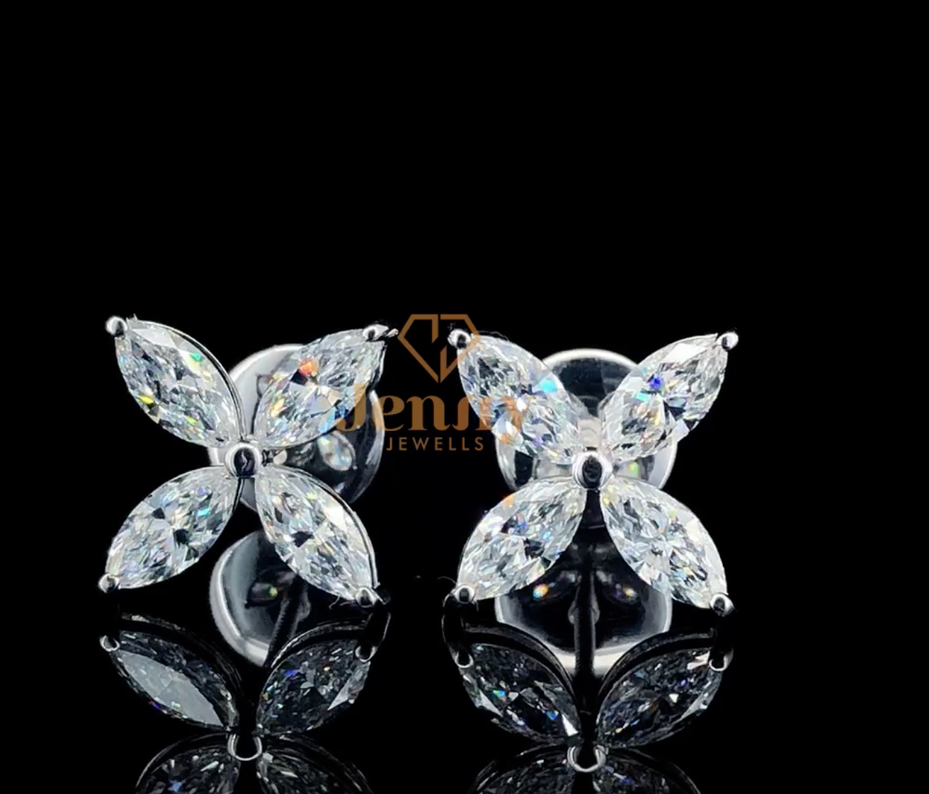 Floral-inspired earrings with marquise-cut diamonds set in white, yellow, or rose gold. A timeless and elegant jewelry piece for any occasion