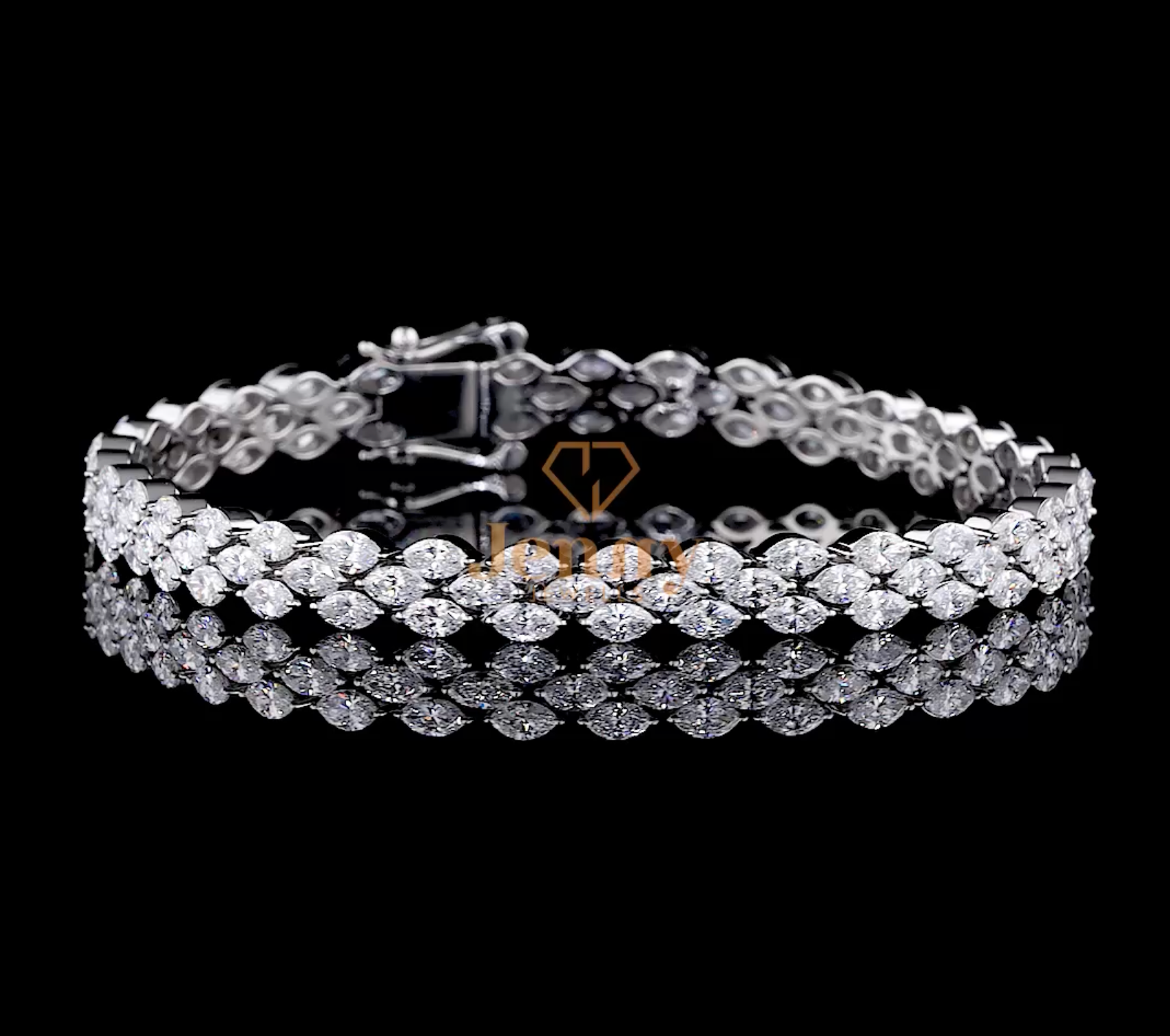 6.52 CT Marquise-Cut Diamond Tennis Bracelet featuring a seamless row of diamonds in white, yellow, or rose gold with a prong setting and secure box clasp. A refined and timeless jewelry piece.