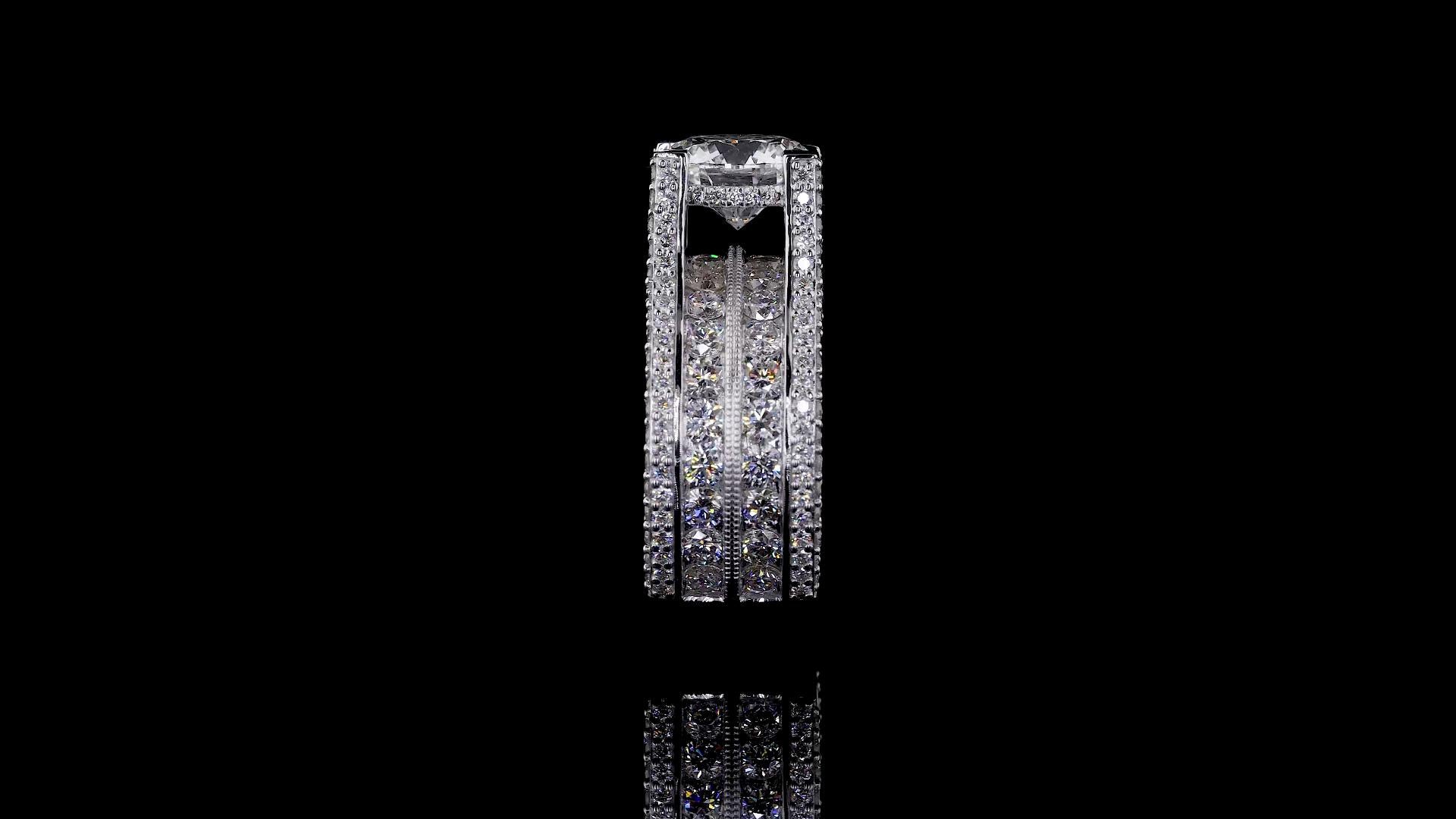 Regaliya Ring with a 2.61 CT IGI certified E VVS2 center lab-grown diamond and 3.69 CT side diamonds, available in 14KT and 18KT white, yellow, and rose gold – Jenny Jewells