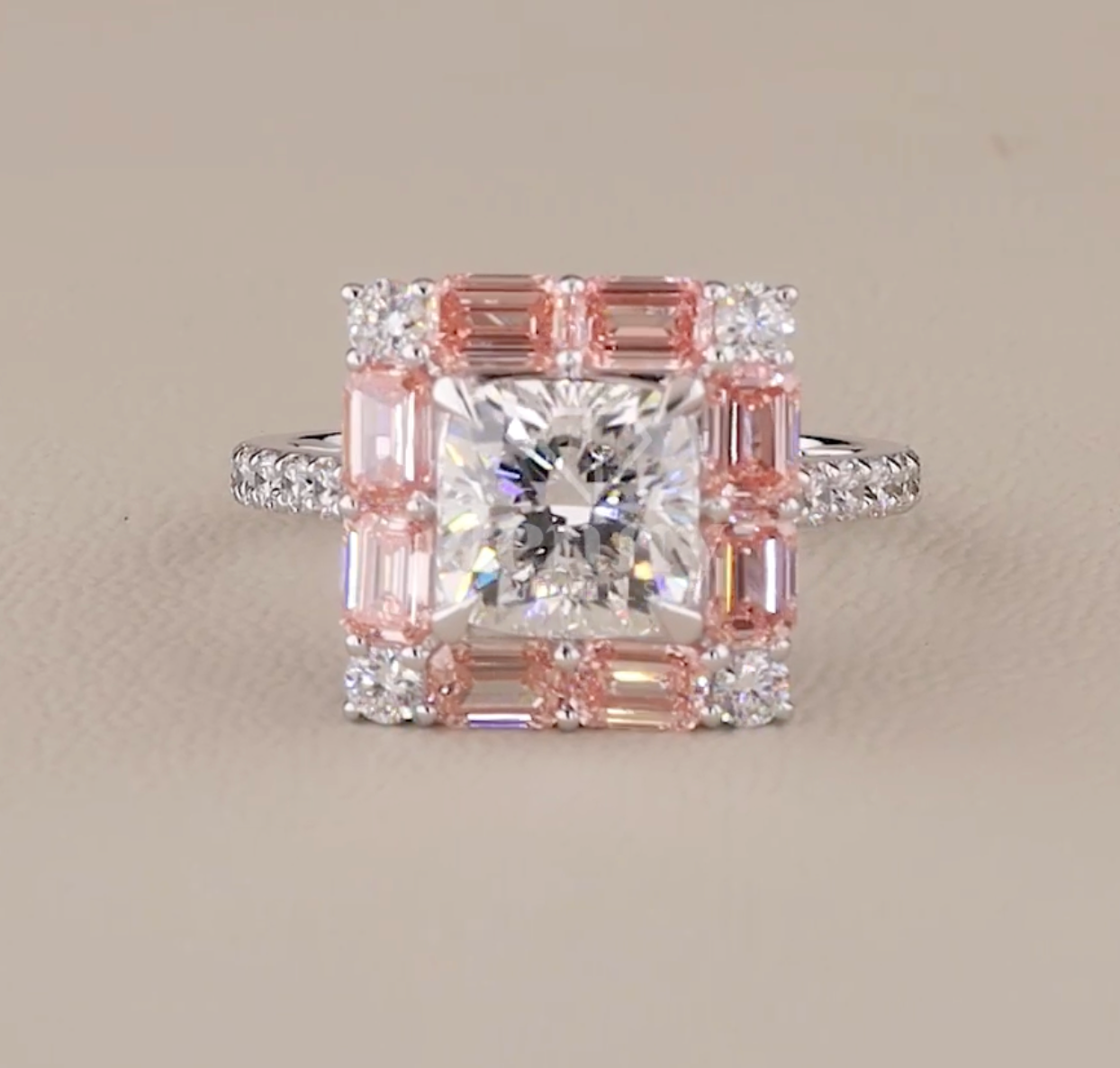 Blush Royale 4.23 Carat IGI Certified Emerald & Cushion Cut Diamond Ring | Jenny Jewells - JENNY JEWELLS