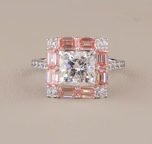 Blush Royale 4.23 Carat IGI Certified Emerald & Cushion Cut Diamond Ring | Jenny Jewells