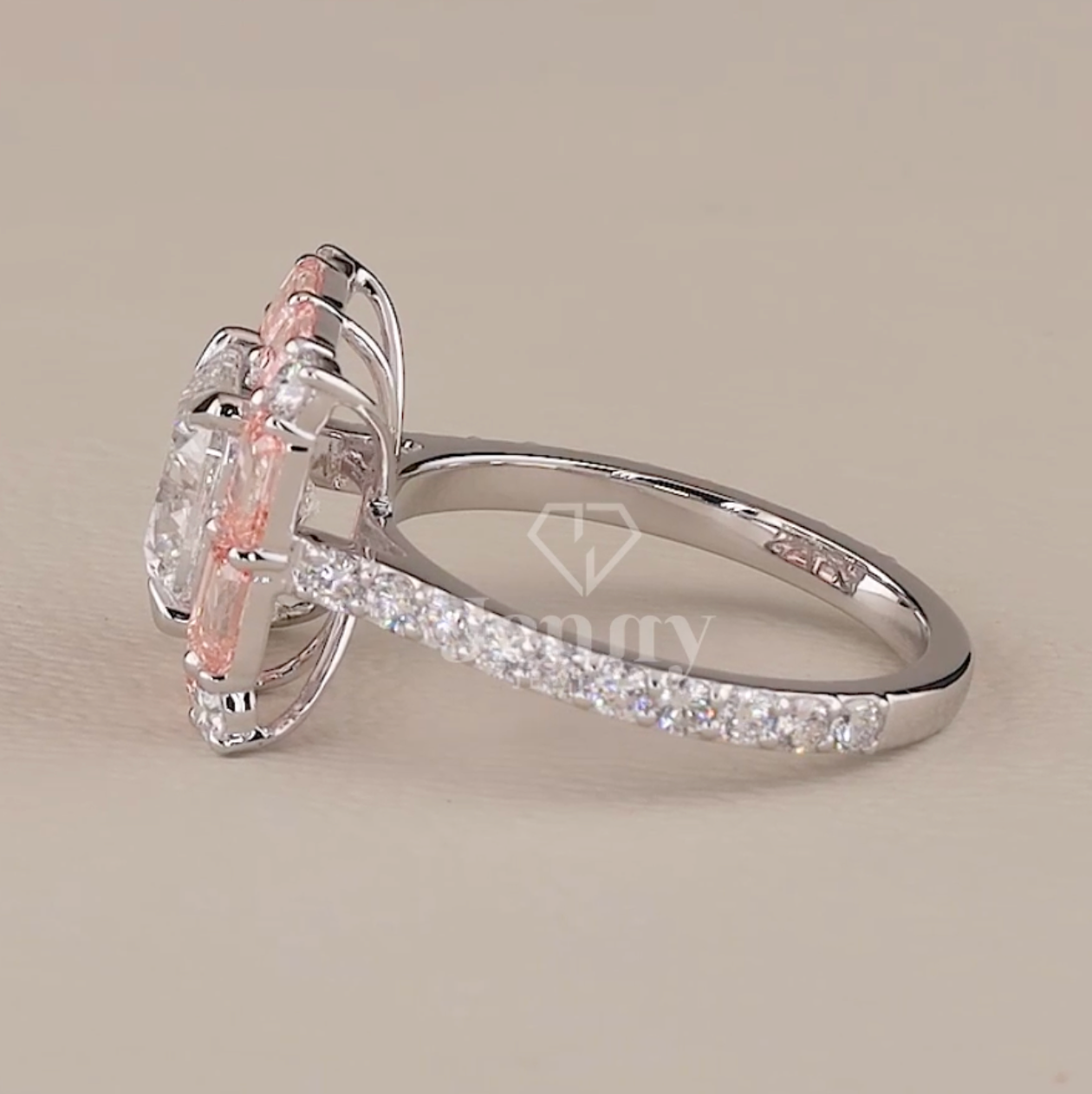Blush Royale 4.23 Carat IGI Certified Emerald & Cushion Cut Diamond Ring | Jenny Jewells - JENNY JEWELLS