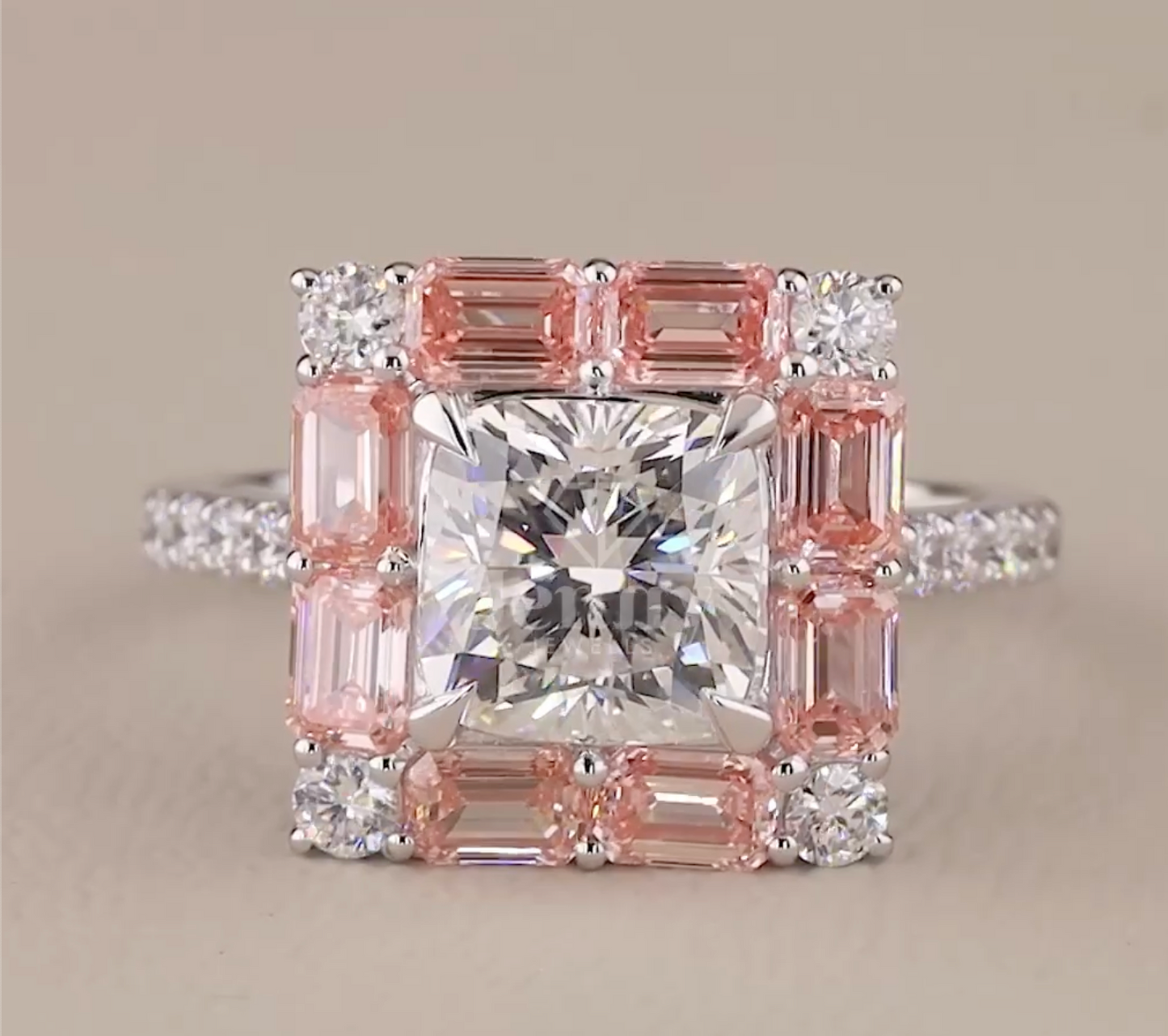 Blush Royale 4.23 Carat IGI Certified Emerald & Cushion Cut Diamond Ring | Jenny Jewells - JENNY JEWELLS