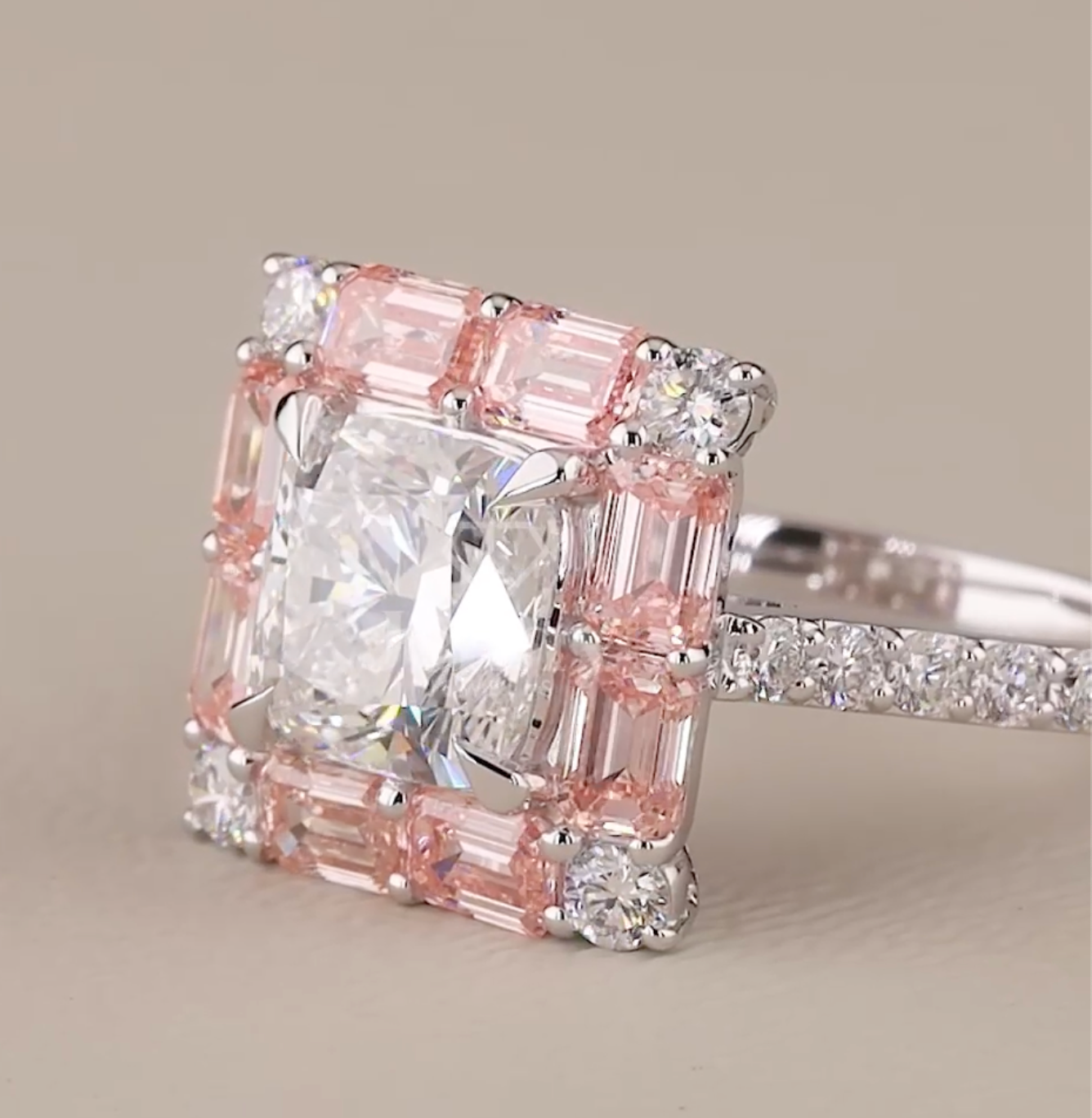 Blush Royale 4.23 Carat IGI Certified Emerald & Cushion Cut Diamond Ring | Jenny Jewells - JENNY JEWELLS