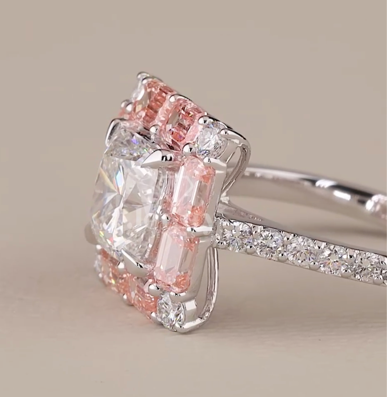 Blush Royale 4.23 Carat IGI Certified Emerald & Cushion Cut Diamond Ring | Jenny Jewells - JENNY JEWELLS