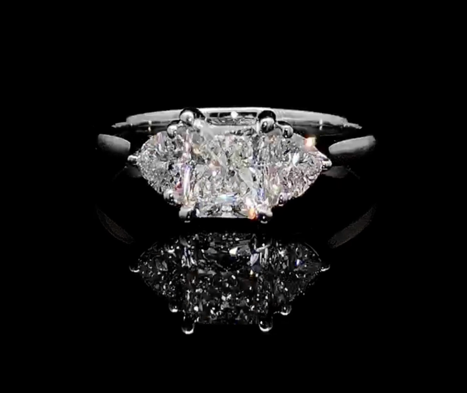 0.90 CT Radiant Cut Lab Grown Diamond Ring | 1.35 CT E VS Three-Stone Ring | IGI Certified | engagement ring for her
