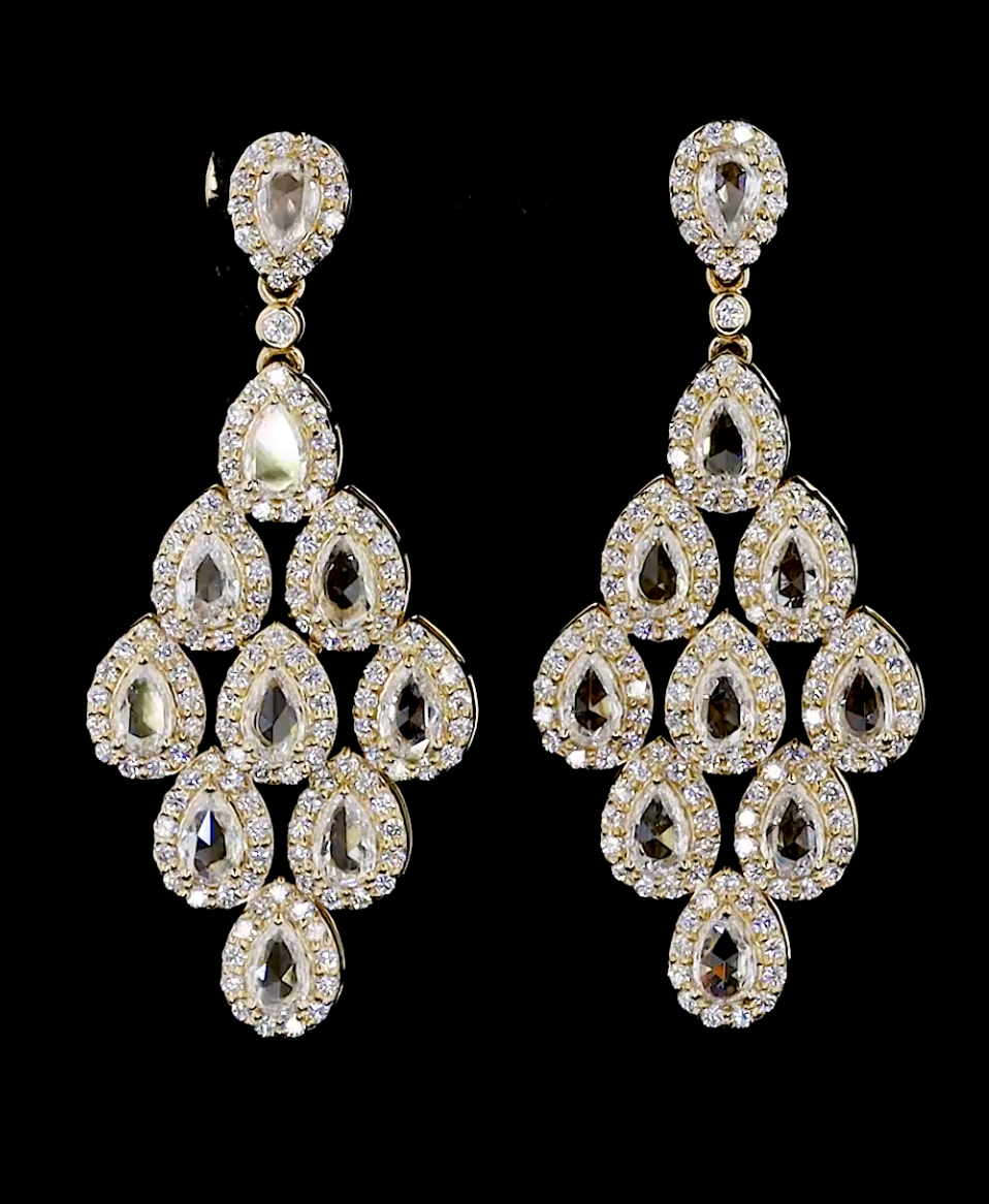 Royal Chandelier 3.15 Carat Pear Cut Polki Diamond Drop Earrings | Jenny Jewells - JENNY JEWELLS