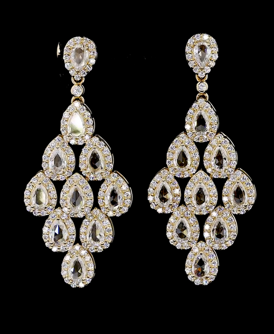 Royal Chandelier 3.15 Carat Pear Cut Polki Diamond Drop Earrings | Jenny Jewells