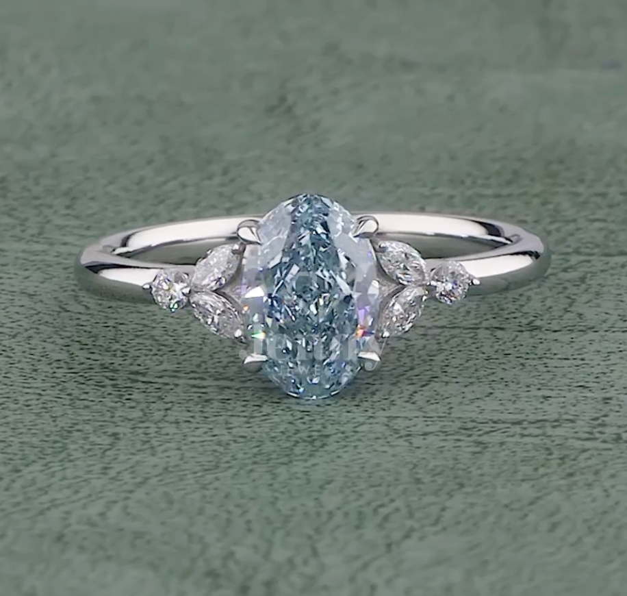 Azure Grace 1.31 Carat Fancy Vivid Blue Oval Diamond Ring VVS (IGI Certified) | Jenny Jewells - JENNY JEWELLS