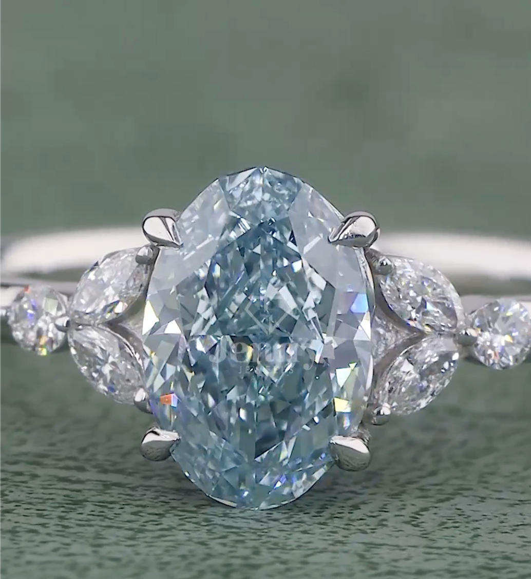 Azure Grace 1.31 Carat Fancy Vivid Blue Oval Diamond Ring VVS (IGI Certified) | Jenny Jewells - JENNY JEWELLS