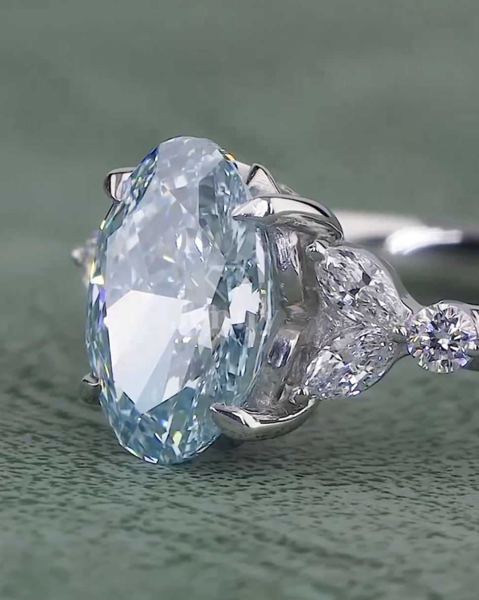 Azure Grace 1.31 Carat Fancy Vivid Blue Oval Diamond Ring VVS (IGI Certified) | Jenny Jewells - JENNY JEWELLS