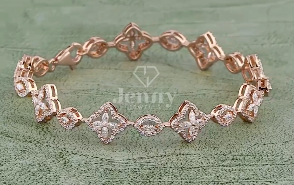 2.18 CT Marquise & Round Lab Grown Diamond Floral Bracelet in 10K / 14K / 18K Gold or Platinum | EF-VVS Diamond Luxury Bracelet - JENNY JEWELLS