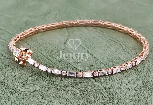 2.75 CT Baguette and Round Lab-Grown Diamond Tennis Bracelet in 10K / 14K / 18K Gold or Platinum | EF-VVS Diamond Luxury Bracelet