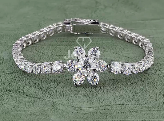 15.64 CT Round Lab-Grown Diamond Floral Cluster Bracelet in 10K / 14K / 18K Gold or Platinum | EF-VVS Luxury Diamond Bracelet