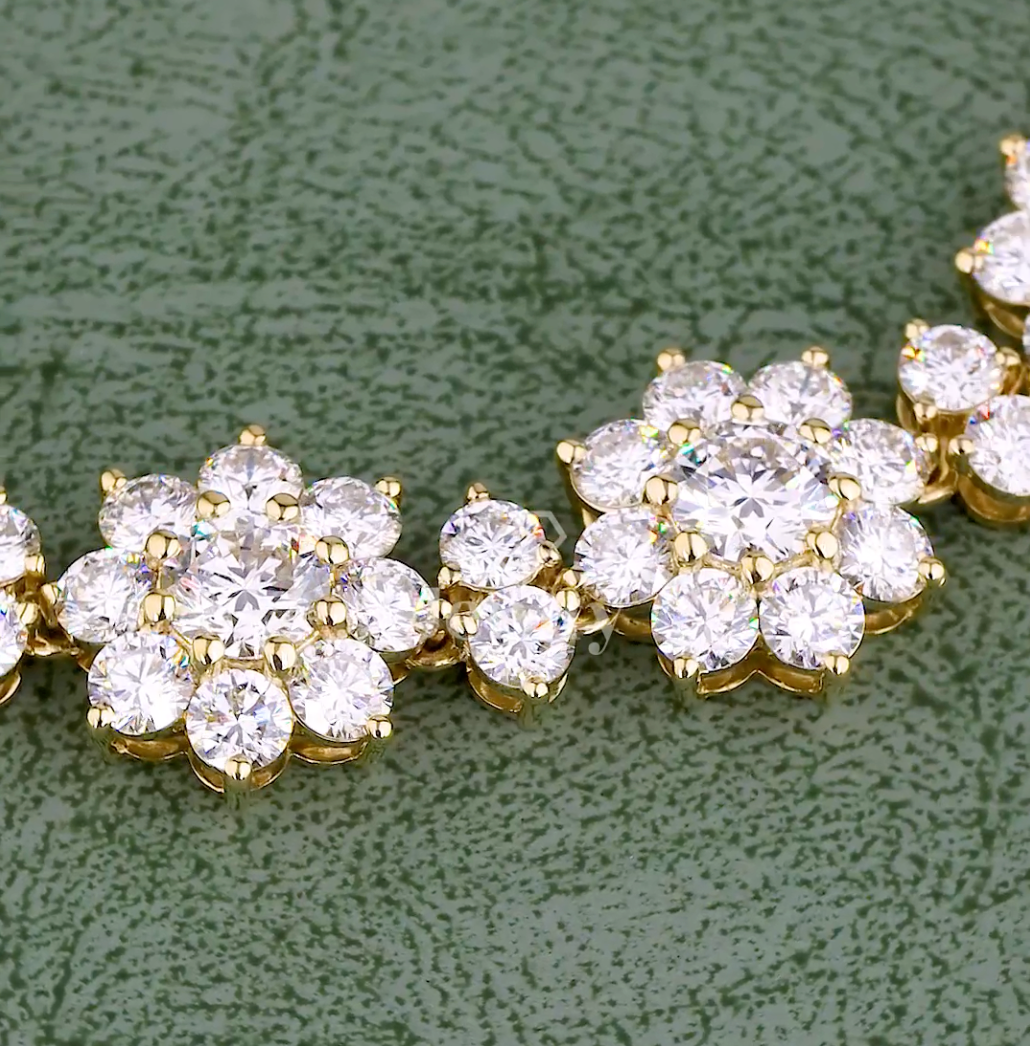 13.68 CT Round Lab-Grown Diamond Sunflower Cluster Bracelet in 10K / 14K / 18K Gold or Platinum | EF-VVS Luxury Diamond Bracelet - JENNY JEWELLS