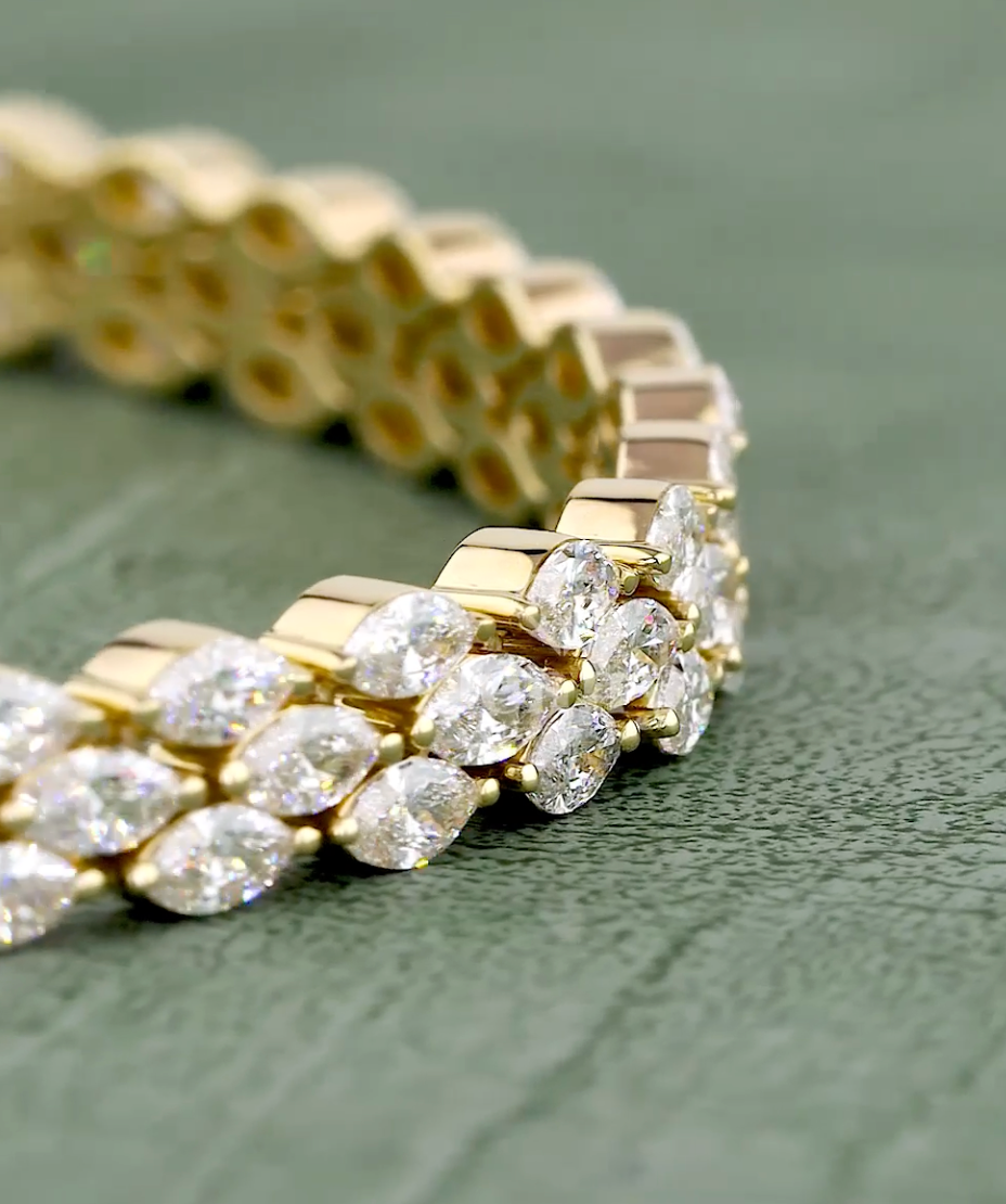 8.64 CT Marquise Cut Lab-Grown Diamond Leaf Tennis Bracelet in 10K / 14K / 18K Gold or Platinum | EF-VVS Luxury Diamond Bracelet - JENNY JEWELLS