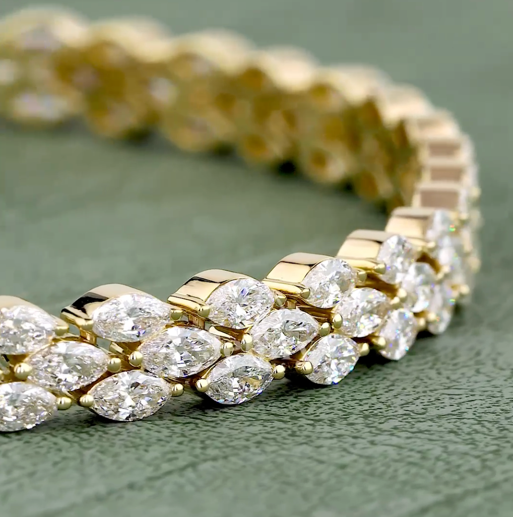 8.64 CT Marquise Cut Lab-Grown Diamond Leaf Tennis Bracelet in 10K / 14K / 18K Gold or Platinum | EF-VVS Luxury Diamond Bracelet - JENNY JEWELLS