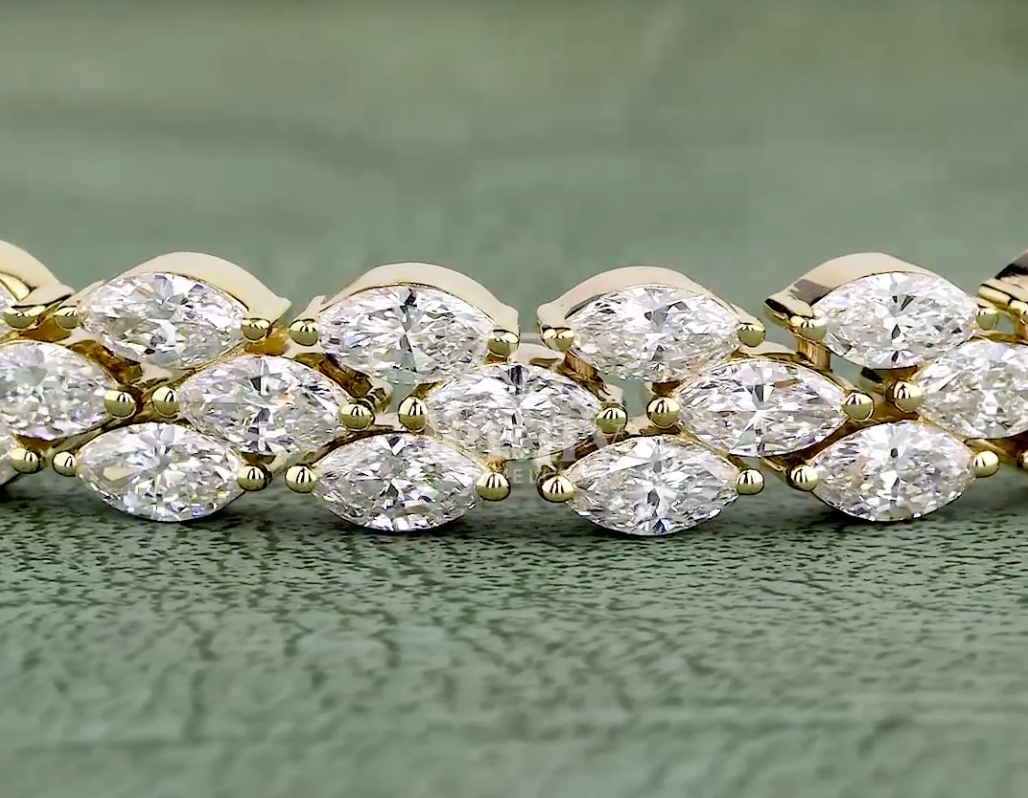 8.64 CT Marquise Cut Lab-Grown Diamond Leaf Tennis Bracelet in 10K / 14K / 18K Gold or Platinum | EF-VVS Luxury Diamond Bracelet - JENNY JEWELLS