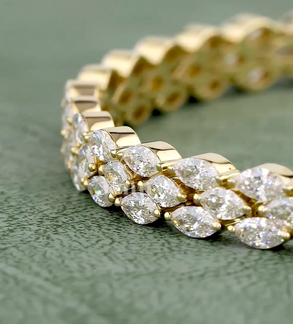 8.64 CT Marquise Cut Lab-Grown Diamond Leaf Tennis Bracelet in 10K / 14K / 18K Gold or Platinum | EF-VVS Luxury Diamond Bracelet - JENNY JEWELLS