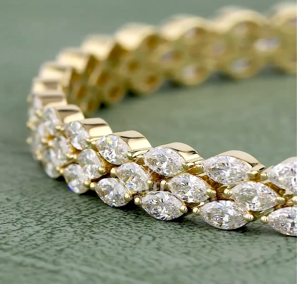 8.64 CT Marquise Cut Lab-Grown Diamond Leaf Tennis Bracelet in 10K / 14K / 18K Gold or Platinum | EF-VVS Luxury Diamond Bracelet - JENNY JEWELLS