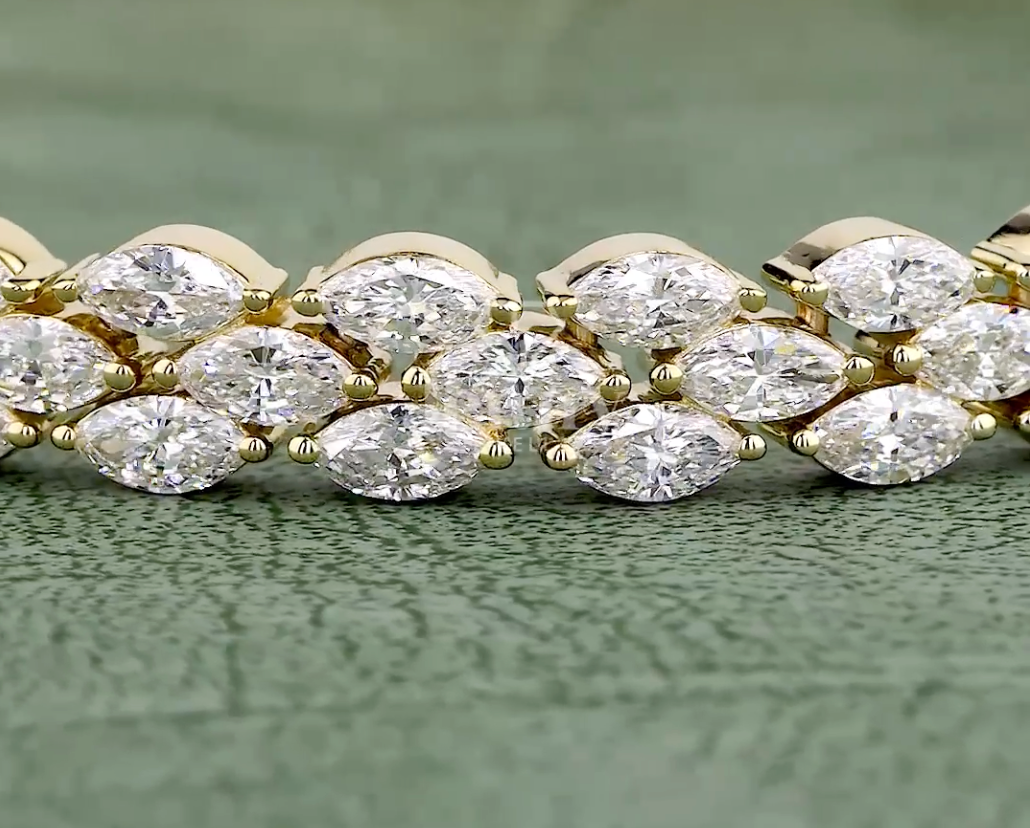 8.64 CT Marquise Cut Lab-Grown Diamond Leaf Tennis Bracelet in 10K / 14K / 18K Gold or Platinum | EF-VVS Luxury Diamond Bracelet - JENNY JEWELLS