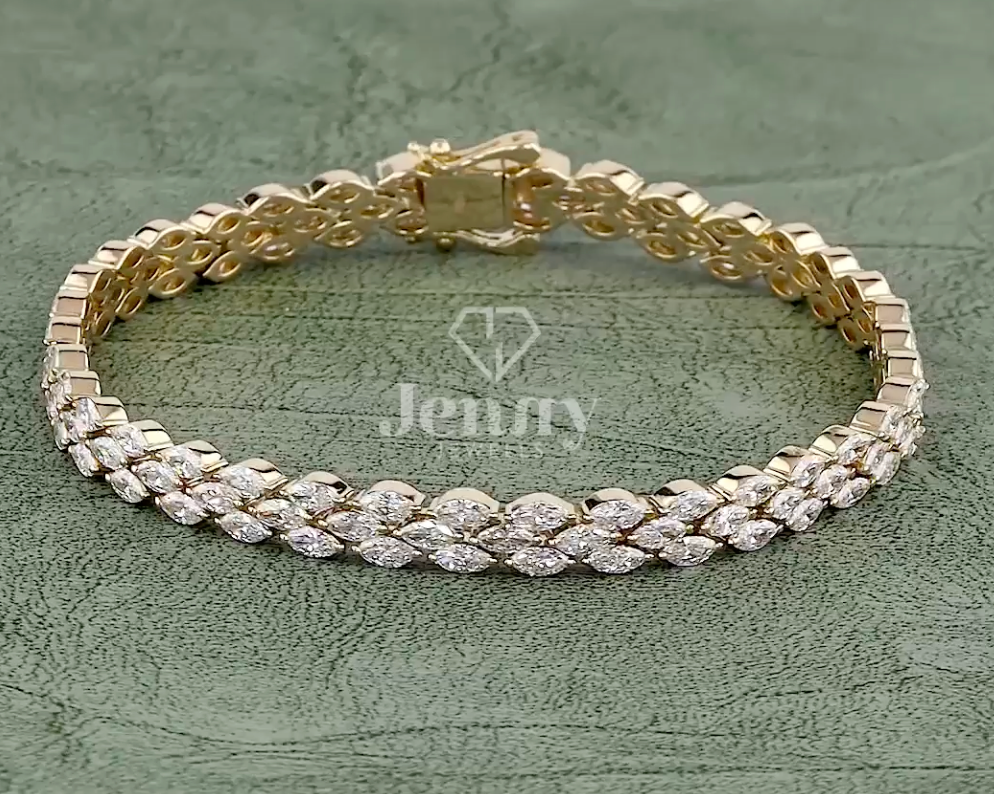 8.64 CT Marquise Cut Lab-Grown Diamond Leaf Tennis Bracelet in 10K / 14K / 18K Gold or Platinum | EF-VVS Luxury Diamond Bracelet - JENNY JEWELLS