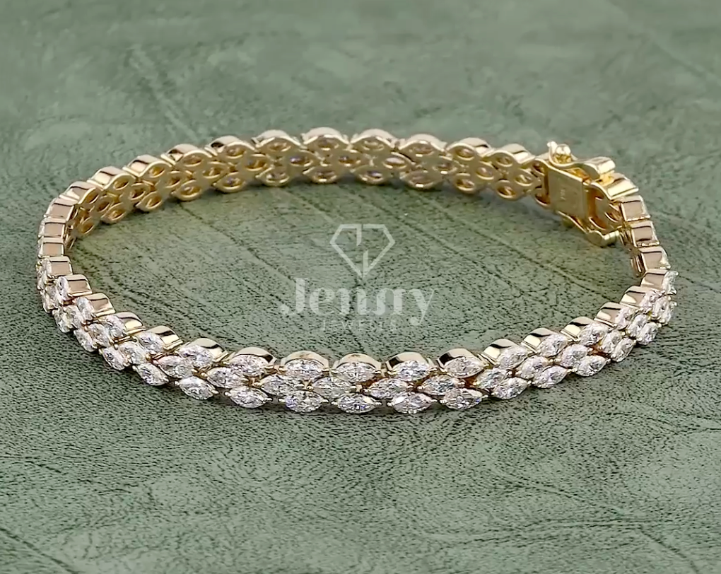 8.64 CT Marquise Cut Lab-Grown Diamond Leaf Tennis Bracelet in 10K / 14K / 18K Gold or Platinum | EF-VVS Luxury Diamond Bracelet - JENNY JEWELLS